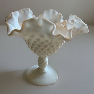 Vintage Fenton Hobnail Milk Glass Compote Candy Dish